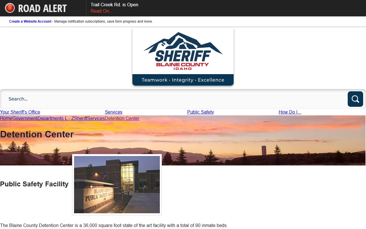 Blaine County Detention Center inmate capacity and facility overview
