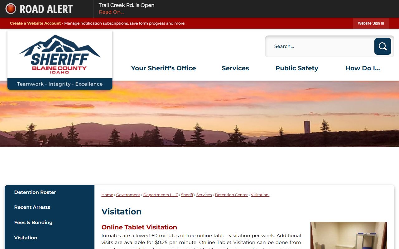 Blaine County Detention Center visitation schedule and GettingOut rules