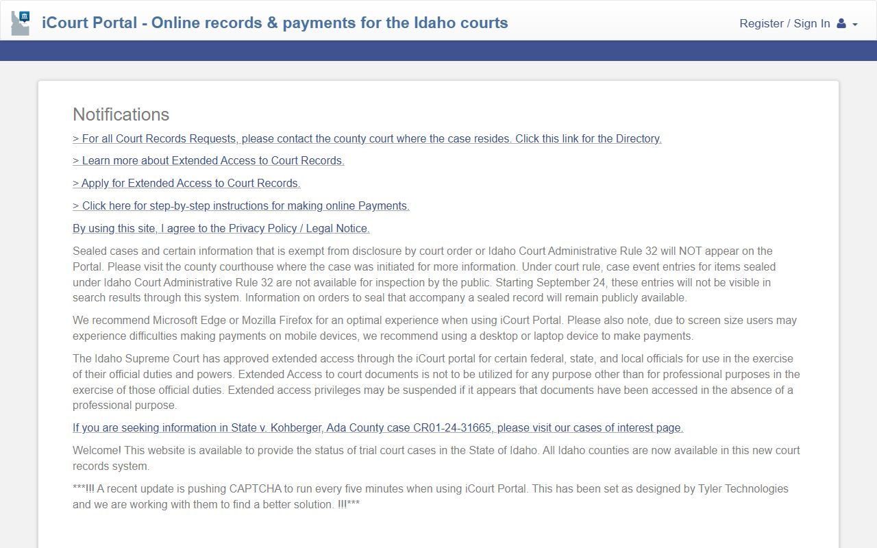 Blaine County court records after arrest iCourt portal search